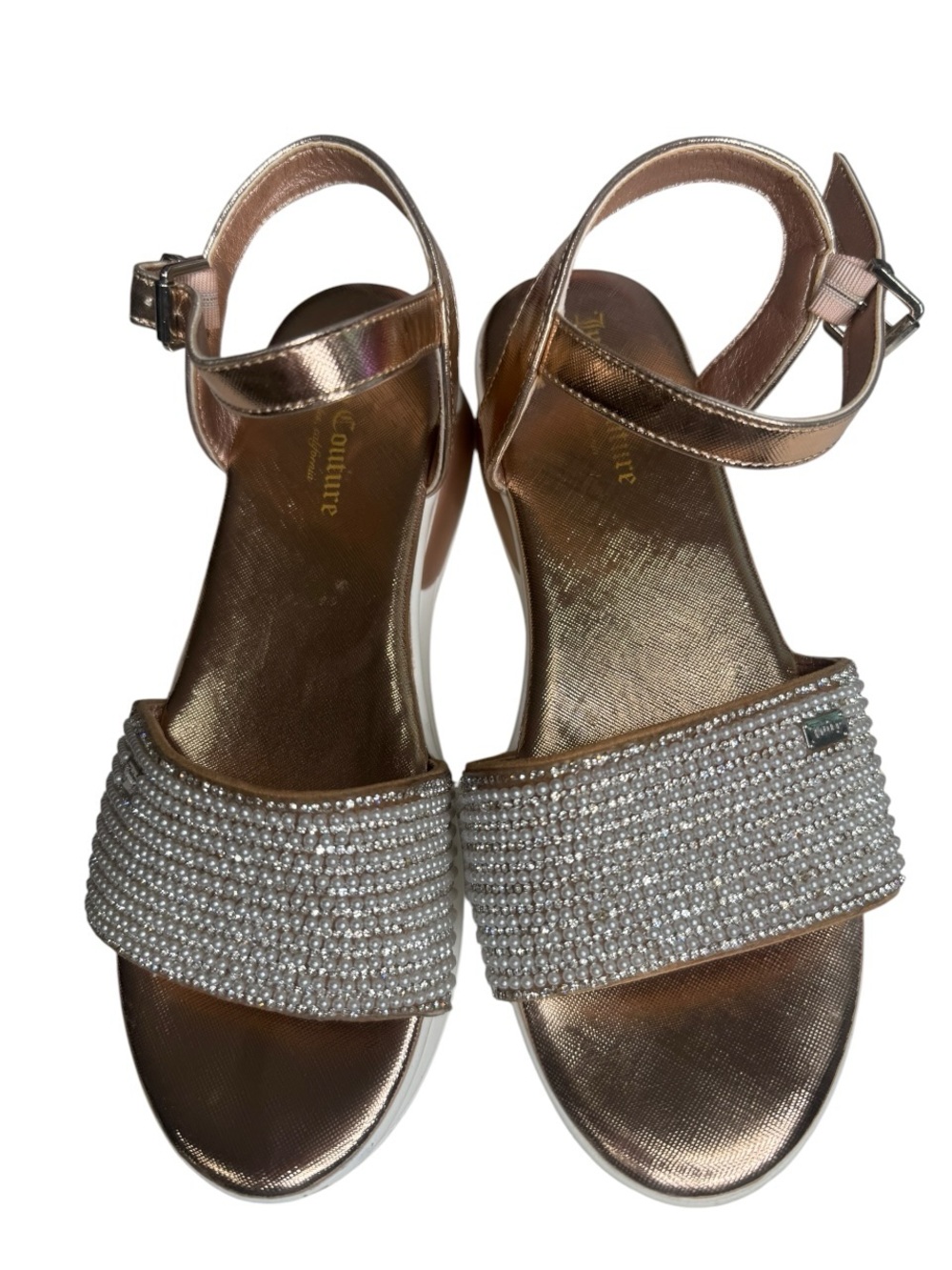 Juicy Couture Rose Gold Jeweled Ankle-Strap Sandals